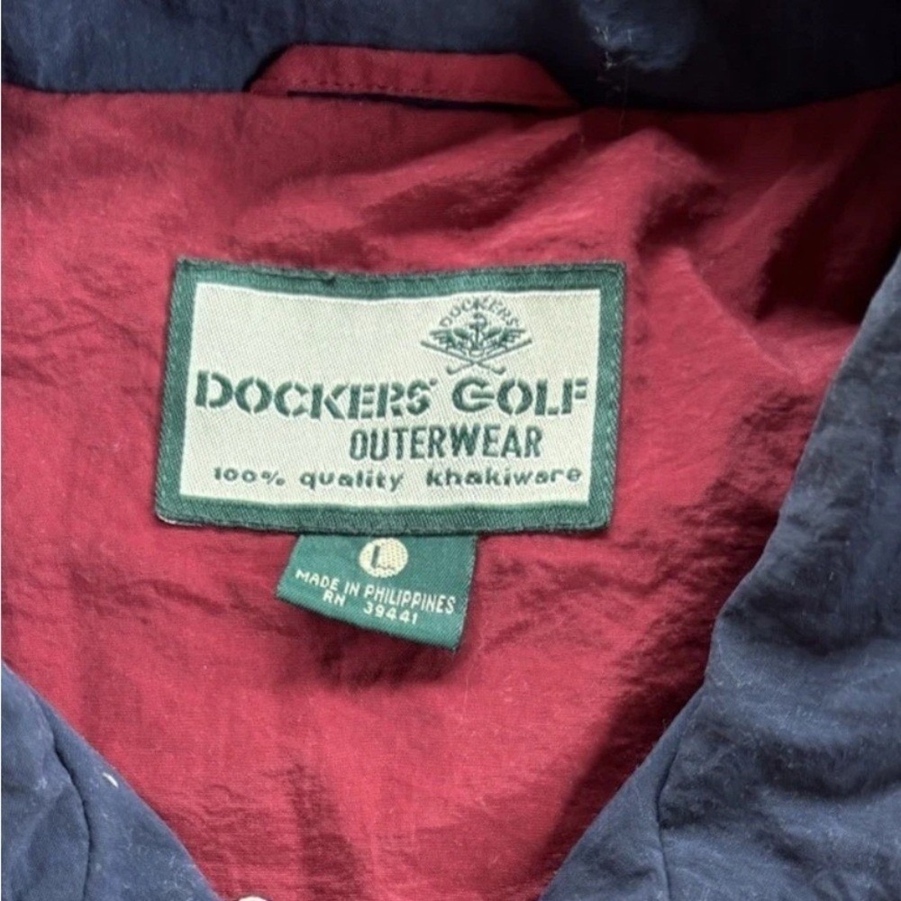 Mens Large Dockers Golf Jacket‎ Red Nylon Windbreaker Pullover Vintage 90s Style